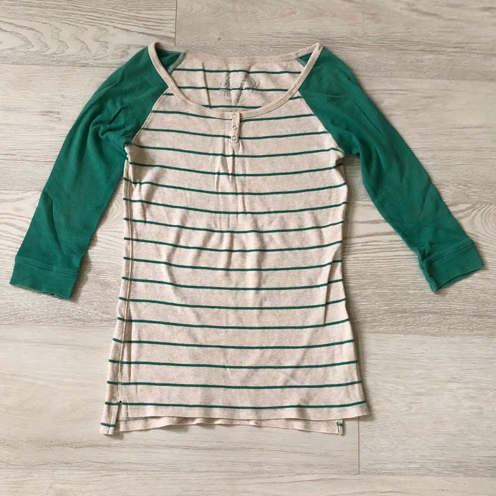 One Step Up 3/4 Sleeve Raglan Cotton Striped Shirt - Picture 5 of 16